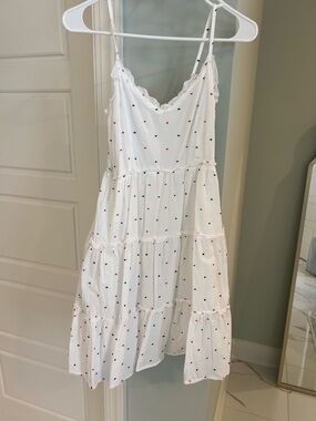 White Tiered Sundress with Red & Navy Dot Print